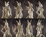  3d breasts canine chest_tuft claws digimon elbow_gloves female figurine fox fur gloves mammal monochrome multiple_views nude renamon rolt sculpture solo standing tuft 