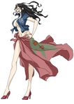  black_hair breasts chikichiki_(robitema) groin hand_on_hip high_heels large_breasts long_hair long_legs navel nico_robin one_piece open_clothes open_shirt shirt solo standing sunglasses 