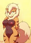  anthro anthrofied arcanine big_breasts breasts canine female fur green_eyes happy hi_res looking_at_viewer mammal navel nintendo nipples nude plain_background pok&#233;mon pok&eacute;mon poopysocks9 pussy raised_arm smile solo standing video_games yellow_background 