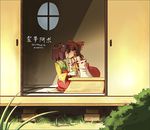  brown_hair detached_sleeves drink hakurei_reimu hieda_no_akyuu japanese_clothes kimono kiss multiple_girls nightea purple_hair short_hair surprise_kiss surprised touhou yuri 