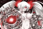  breasts glowing glowing_eyes hair_censor hair_over_one_eye hiba_(p-p-purin) kantai_collection large_breasts long_hair monster_girl pale_skin red_eyes shinkaisei-kan silver_hair solo southern_ocean_war_hime topless twintails 