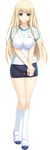  absurdres bike_shorts blonde_hair blue_eyes breasts full_body gym_uniform highres iizuki_tasuku large_breasts long_hair looking_at_viewer lovely_x_cation lovely_x_cation_2 solo thigh_gap transparent_background yoshinoya_seine 