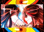  alternate_eye_color black_hair blue_eyes blue_hair eye_contact faceoff grin isshiki_(ffmania7) junketsu kill_la_kill kiryuuin_satsuki long_hair looking_at_another matoi_ryuuko multicolored_hair multiple_girls profile red_eyes red_hair senketsu short_hair smile streaked_hair two-tone_hair 