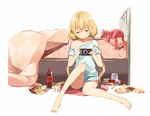  animal_slippers bad_id bad_pixiv_id bare_legs barefoot blonde_hair brown_eyes bunny_slippers chips food full_body futaba_anzu hair_ornament handheld_game_console idolmaster idolmaster_cinderella_girls long_hair no_pants panda_(pandadesu) panties pantyshot pantyshot_(sitting) playing_games playstation_portable shirt_slip sitting slippers soda solo stuffed_animal stuffed_bunny stuffed_toy twintails underwear very_long_hair white_background 