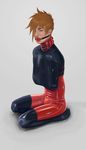  1boy absurdres ball_gag bdsm bodysuit forced gag highres kneeling latex latex_suit male male_focus 