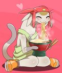  &lt;3 betelgeusian chopsticks cute eyes_closed feline food happy hat male mammal meow_(space_dandy) noodles ramen sitting solo space_dandy sssonic2 