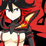  bad_id bad_pixiv_id black_hair breasts chicken_(kao0316) elbow_gloves frown gloves highres kill_la_kill large_breasts matoi_ryuuko multicolored_hair red_hair revealing_clothes senketsu short_hair solo suspenders two-tone_hair underboob 