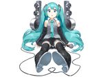  aqua_hair hatsune_miku long_hair microphone thighhighs tie twintails vocaloid yasu 