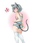  1girl akagashi_hagane animal_ears ass bad_id bad_pixiv_id blush breasts camisole grey_hair looking_at_viewer looking_back mouse_ears mouse_tail nazrin panties red_eyes short_hair sideboob simple_background small_breasts solo tail tail_through_clothes thighhighs touhou underwear underwear_only white_background white_legwear 