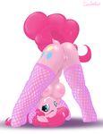  anthro anthrofied anus bent_over blue_eyes breasts butt cutie_mark elbow_gloves equine female fishnet fishnet_socks fishnet_stocking friendship_is_magic gloves hair horse looking_at_viewer mammal my_little_pony nude pink_hair pinkie_pie_(mlp) plain_background pony pussy smile solo stockings swissleos thigh_socks 