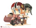  artist_name bad_id bad_pixiv_id black_hair blue_eyes bmw_r75 brown_hair chameleon_man_(three) charlotte_e_yeager chibi driving eyewear_on_head flat_color francesca_lucchini goggles goggles_on_head green_eyes ground_vehicle helmet long_hair motor_vehicle motorcycle motorcycle_helmet multiple_girls shorts simple_background strike_witches sunglasses white_background world_witches_series 