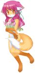  amber_eyes bow canine collar female flower fox hair looking_at_viewer mammal nude pink_hair plain_background solo standing two_tone_hair wallflower white_background young 