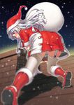  blush boots chimney elbow_gloves garter_straps gloves hat idolmaster idolmaster_(classic) kawamura_kazuma long_hair purple_eyes revision sack santa_costume santa_hat shijou_takane silver_hair solo thighhighs white_gloves white_legwear 