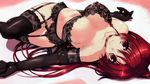  amaduyu_tatsuki bra cleavage elbow_gloves garter_belt kousaka_tamaki leaf long_hair panties panty_pull photoshop possible_duplicate red_hair stockings thighhighs to_heart_2 underwear 