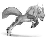  autumnsunrise black_and_white canine digimon female feral fox greyscale mammal mane monochrome pouncing renamon solo 