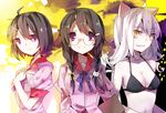  animal_ears bad_id bad_pixiv_id black_hair black_hanekawa braid cat_ears glasses hanekawa_tsubasa long_hair monogatari_(series) multiple_girls multiple_persona purple_eyes red_(girllove) school_uniform short_hair twin_braids white_hair yellow_eyes 