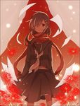  bad_id bad_pixiv_id black_hair curtains enpera flower hair_over_one_eye kagerou_project long_hair paper red_scarf ryukadomatsu scarf school_uniform serafuku solo tateyama_ayano 