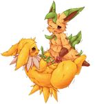  brown_eyes brown_fur cowgirl_position cum cum_in_pussy cum_inside duo eeveelution erection female feral feral_on_feral fur jolteon leaf leafeon male nintendo nude on_top one_eye_closed open_mouth penetration penis plain_background pok&#233;mon pok&eacute;mon sex straddling straight sweat vaginal vaginal_penetration video_games wahitouppe white_background yellow_fur 