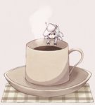  @_@ coffee cup hachikuji hanging hat hibiki_(kantai_collection) kantai_collection minigirl mug open_mouth saucer silver_hair solo verniy_(kantai_collection) 