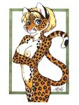  abstract_background absurd_res anthro breasts cat crossed_arms feline female hi_res leopard lingerie looking_at_viewer mammal nipples pinup pose solo standing terrie_smith topless 