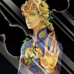  blonde_hair braid giorno_giovanna glass green_eyes highres jojo_no_kimyou_na_bouken male_focus peninsula_(disappearedstump) plant solo vines 