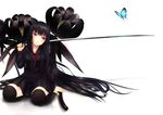  black_hair bug butterfly insect katana long_hair noririn original red_eyes revision school_uniform serafuku solo sword thighhighs weapon 