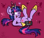  &lt;3 censored crown cute cutie_mark daisyduke14 english_text equine female friendship_is_magic fur hair hi_res horn horse looking_at_viewer lying mammal my_little_pony on_back pony pose purple_eyes purple_fur purple_hair s&lt;3 solo star text tongue tongue_out twilight_sparkle_(mlp) unicorn 