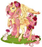  2014 alpha_channel angel_(mlp) blue_eyes blush cigarscigarettes equine female flower fluttershy_(mlp) friendship_is_magic grass hair hooves horse lagomorph long_hair looking_at_viewer looking_back my_little_pony pegasus pink_hair pony rabbit solo standing wings 