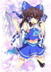  alternate_color blue_eyes brown_hair cross_(crossryou) detached_sleeves hakurei_reimu highres midriff navel player_2 solo touhou white_sleeves 