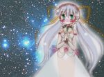  artist_request blue_hair bride dress green_eyes hoshino_yumemi long_hair planetarian ribbon solo wedding_dress 