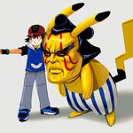  bad_id bad_pixiv_id black_eyes black_hair costume edmond_honda gen_1_pokemon hat male_focus masao parody pikachu pointing pokemon pokemon_(anime) pokemon_(creature) satoshi_(pokemon) street_fighter sumo what 