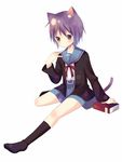  animal_ears bad_id bad_pixiv_id book cardigan cat_ears feet highres kita_high_school_uniform nagato_yuki otototo purple_hair school_uniform serafuku short_hair socks solo suzumiya_haruhi_no_yuuutsu tail 