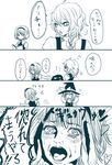  4koma alice_margatroid bad_id bad_pixiv_id blush book bow braid comic dress gira greyscale hairband hat kirisame_marisa monochrome multiple_girls parody ribbon screaming style_parody touhou translated umezu_kazuo_(style) witch witch_hat 