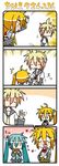  &gt;_&lt; 2girls 4koma :3 akita_neru blush chibi chibi_miku chocolate closed_eyes comic hatsune_miku heart kagamine_len long_hair minami_(colorful_palette) multiple_girls silent_comic sweatdrop valentine vocaloid |_| 