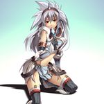  elbow_gloves gloves hairband horn kirin_(armor) midriff monster_hunter silver_hair solo taiyou_(tori_no_su_studio) thighhighs 