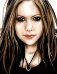  avril_lavigne black_hair blue_eyes brown_hair caucasian commentary_request eyeliner face forehead haruurara jewelry light_smile lips long_hair lowres makeup multicolored_hair necklace nose photorealistic punk real_life solo two-tone_hair 