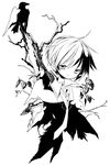  akisame_kou bad_id bad_pixiv_id bird chibi copyright_request greyscale highres male_focus monochrome necktie solo 