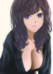  akitama bad_id bad_pixiv_id breasts cleavage curly_hair large_breasts long_hair multicolored multicolored_eyes original purple_hair smile solo 
