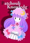  bow character_name hat karaagetarou long_hair patchouli_knowledge pink_bow purple_hair solo touhou 