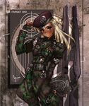 army blonde_hair copyright_request gun highres long_hair military shirou_masamune solo uniform weapon 