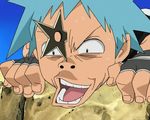  black_star blue_hair male_focus screencap shuriken solo soul_eater sweat 