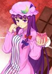  bad_id bad_pixiv_id blush chocolate chocolate_bar gift hat holding holding_gift incoming_gift ket-c lipstick long_hair makeup patchouli_knowledge purple_eyes purple_hair solo touhou valentine very_long_hair 