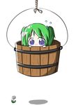  aoblue blue_eyes bucket chibi flower green_hair in_bucket in_container kisume short_hair solo sweatdrop touhou wooden_bucket 