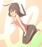  animal_ears bad_id bad_pixiv_id brown_hair bunny_ears bunnysuit flat_chest inaba_tewi jewelry middle_finger necklace pantyhose red_eyes short_hair solo touhou tuwako 