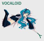  aqua_eyes aqua_hair bare_shoulders detached_sleeves hatsune_miku headphones long_hair lying noel0 skirt solo spring_onion thighhighs twintails very_long_hair vocaloid zettai_ryouiki 