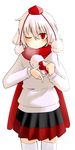  animal_ears bad_id bad_pixiv_id blush box gift hat heart heart-shaped_box holding holding_gift inubashiri_momiji red_eyes ribbon scarf short_hair skirt solo sweater thighhighs tokin_hat touhou valentine white_hair wk_(low-f) wolf_ears 