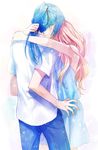 1girl couple hetero hug long_hair macross macross_frontier monaka saotome_alto sheryl_nome 
