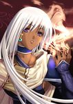  choker copyright_request dark_skin earrings iizuki_tasuku jewelry magic purple_eyes solo white_hair 