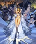  6+girls angel angel_wings animal_ears bad_deviantart_id bad_id blonde_hair bunny_ears bunnysuit copyright_request demon_girl groin horns multiple_girls pantyhose red_eyes saejin_oh tattoo thighhighs toned wings 