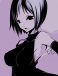  armpits artist_request breasts cleavage copyright_request dress elbow_gloves gloves impossible_clothes large_breasts monochrome purple short_hair solo 